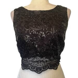 City Studio Sequin Lace Crop Womens Top Sz 7 Y2K Fairy Whimsigoth Holiday Formal